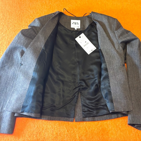 Zara brown marl V-neck viscose and cotton cropped blazer coat NWT - Picture 8 of 14